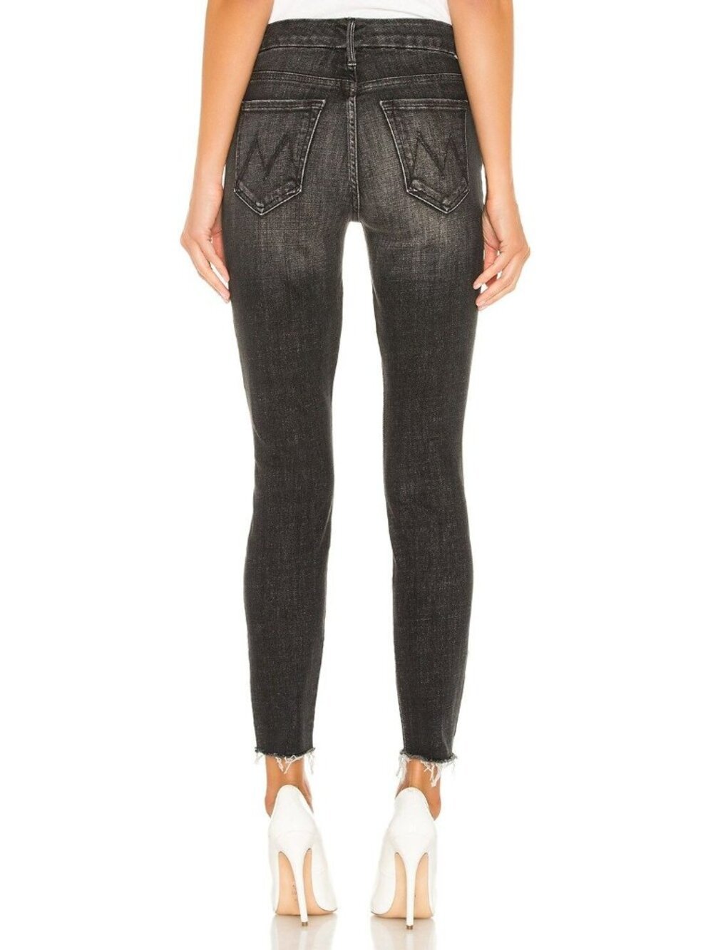 Mother The Looker Ankle Fray $208 Stargazing Faded Black Raw Hem Jeans 27 - Picture 3 of 14